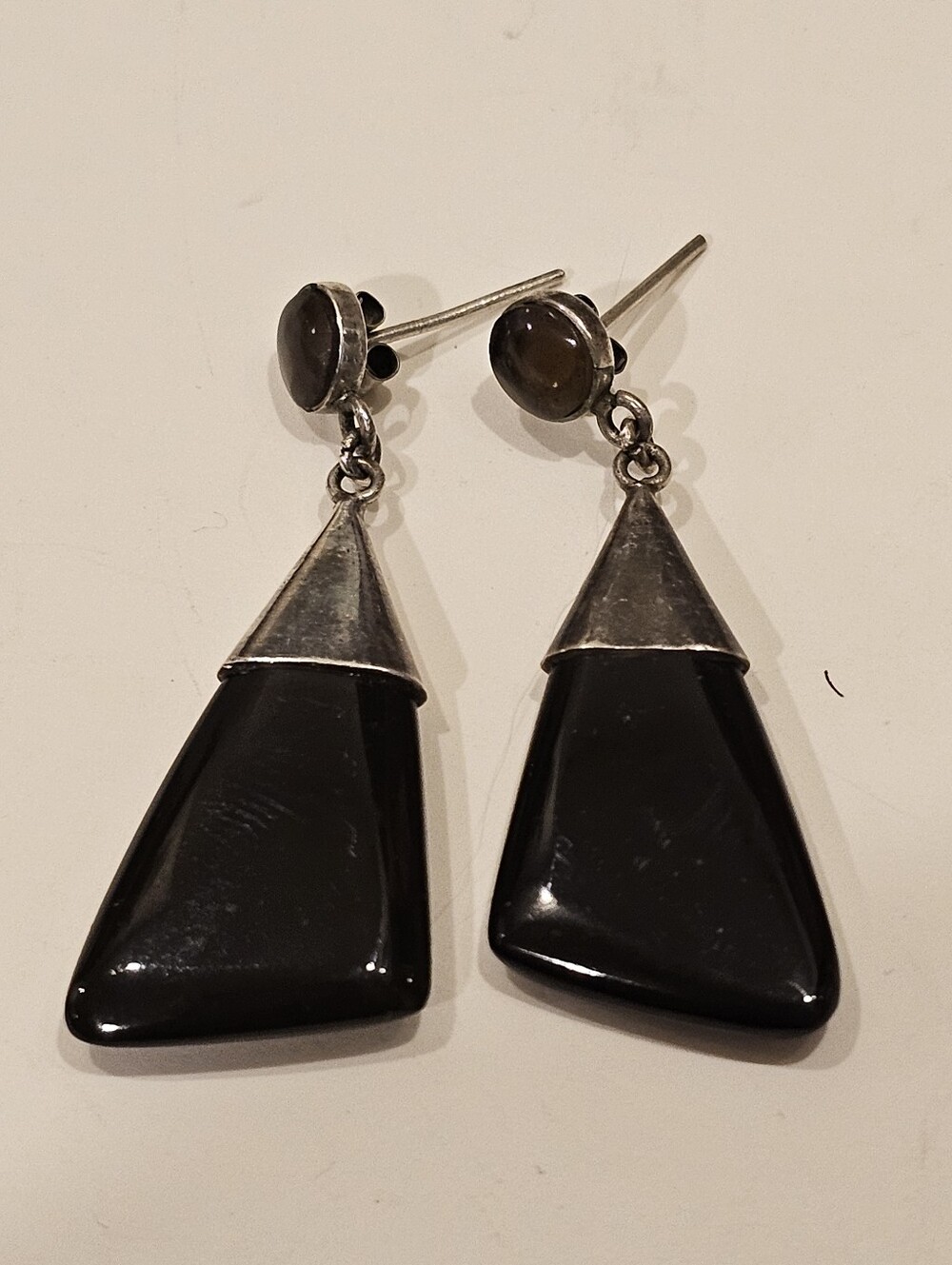 1980s Sterling Silver Onyx Drop Earrings